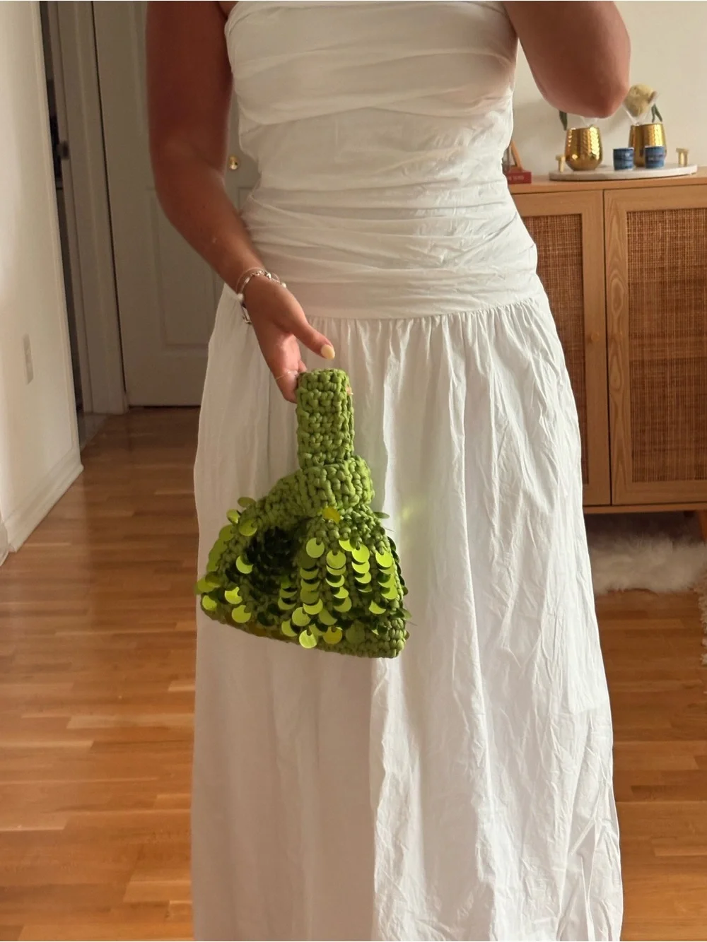 Handcrafted Lime Green Sequin Crochet Knot Bag